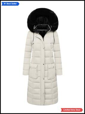 Women's Waterproof Long Down Puffer Parka Faux Fur Hood Maxi Winter Coat